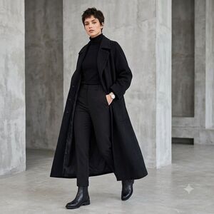 Vintage 80s Express Avenue De L'Opera Black Wool Maxi Duster Trench Coat M USA